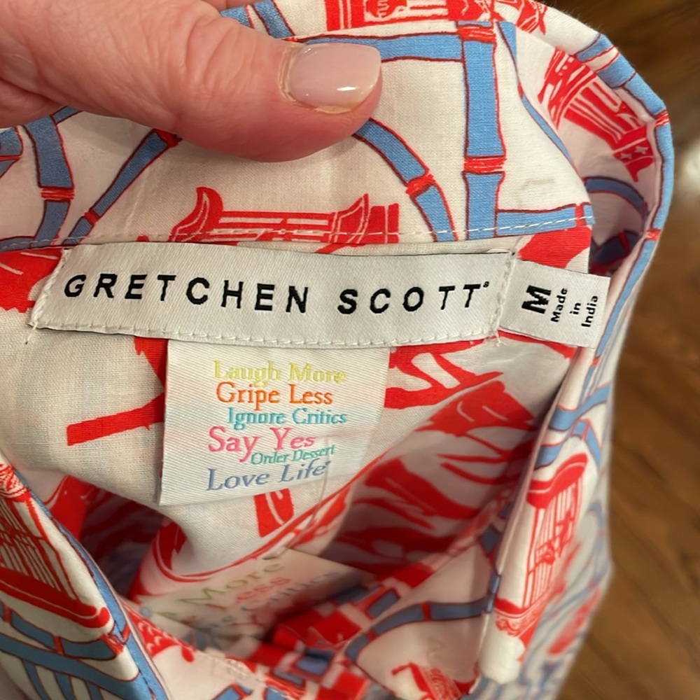Gretchen Scott NEW boyfriend shirt in caged bird print sz M - Picture 6 of 8